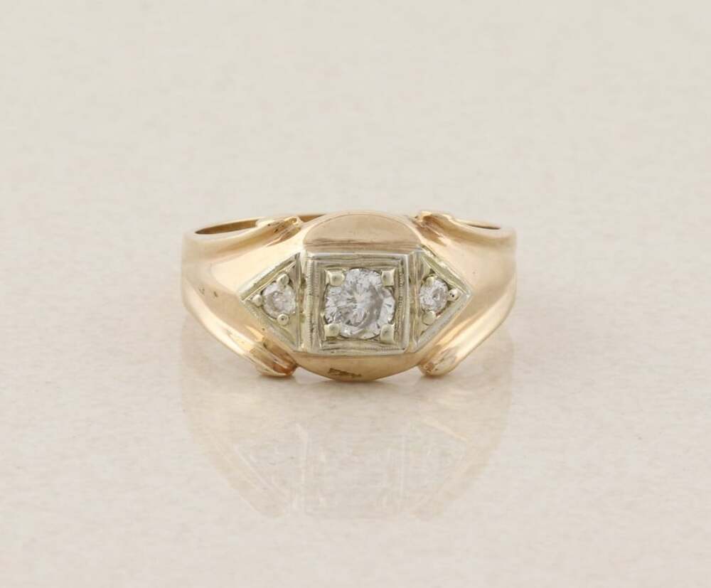 Mens 14k Yellow Gold .42 carat Diamond Ring Size 13 Antique Art Deco